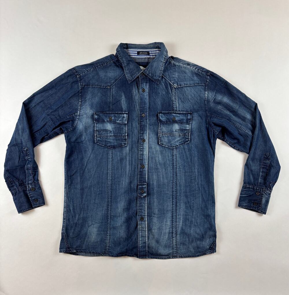 Vintage Y2K Frankie Max XL Thin Denim Distressed Shirt Streetwear Western 2000s